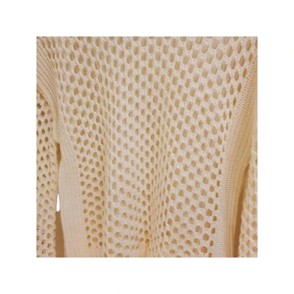RACHEL Rachel Roy Cream Crew Neck Sweater Open-Knit Design